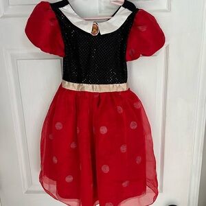 Disney Minnie Mouse Red and Black Polka Dot Kids Dress Costume, Size 5/6